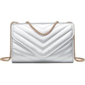 ⚡ Women's Silver Stylish Evening Clutch Chain Shoulder Strap Crossbody Bag